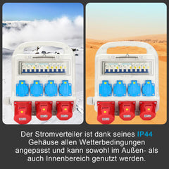 SWANEW Wandverteiler mit FI-Schutzschalter, Stromverteiler Baustromverteiler 2 x CEE 400V/16A+4 x 230V Schuko 5 Polig, IP44, mit Leitung Für Baustelle