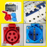 SWANEW Wandverteiler, 1X16A 2x230V MIT LS mit Leitungsschutzschalter, 5 polig, 2 geerdete Steckdosen und 16A CEE-Steckdose für Innen- und Außenverteileranlagen