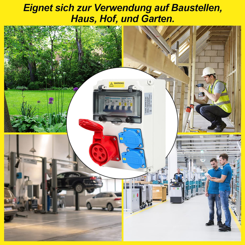 SWANEW Wandverteiler, 1X16A 2x230V MIT LS mit Leitungsschutzschalter, 5 polig, 2 geerdete Steckdosen und 16A CEE-Steckdose für Innen- und Außenverteileranlagen