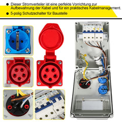 SWANEW Wandverteiler, 16A, Baustromverteiler 2x16A 230V+1xCEE 16A 400V 5 polig, Stromverteiler mit LS-Schalter FI-Schalter, Starkstrom Verteiler IP44 für Baustellen