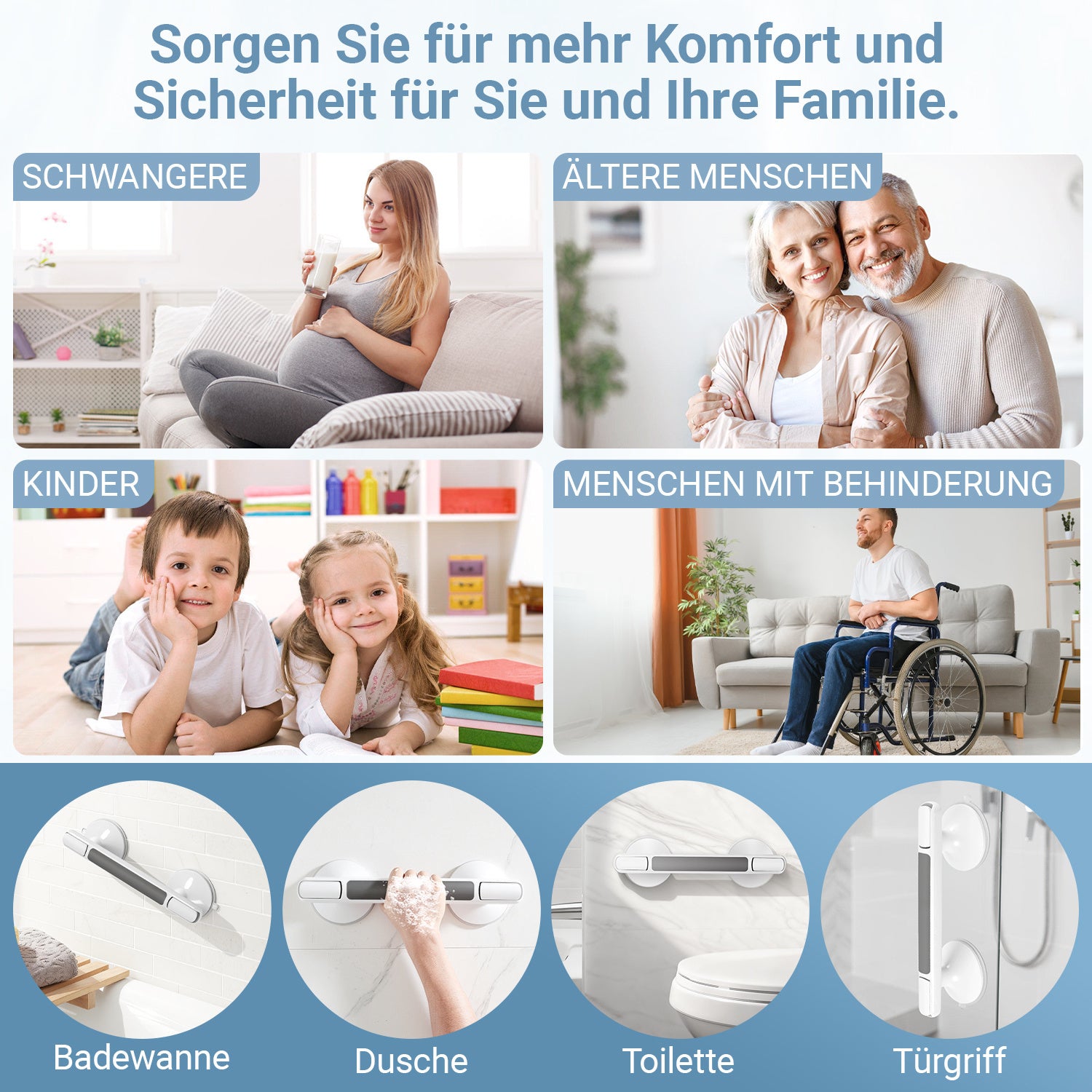 SWANEW Haltegriff Dusche mit Saugnapf, MAX 110 KG, 32CM Duschgriff, Abnehmbare Badewannengriff, Sauggriff, Badgriff