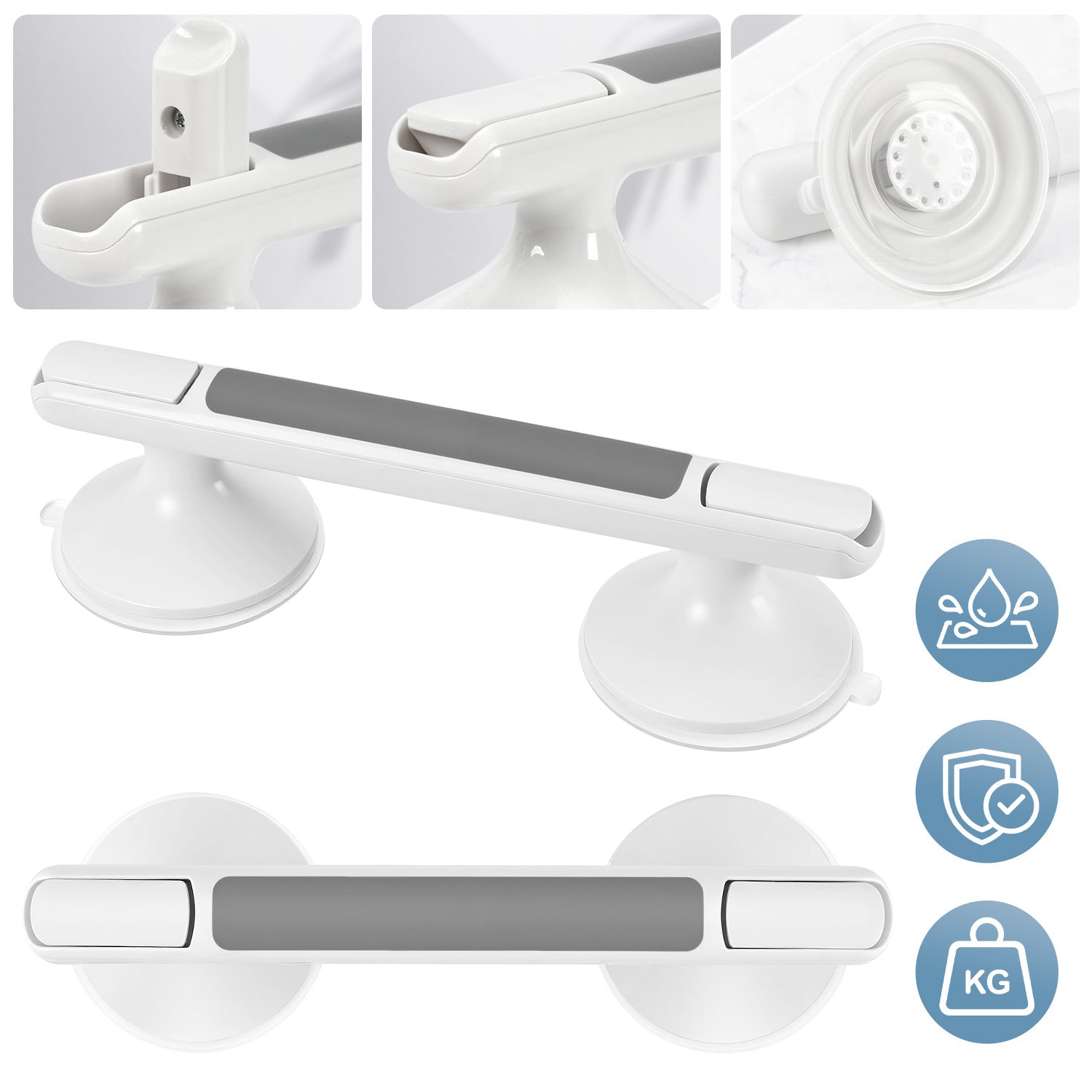 SWANEW Haltegriff Dusche mit Saugnapf, MAX 110 KG, 32CM Duschgriff, Abnehmbare Badewannengriff, Sauggriff, Badgriff