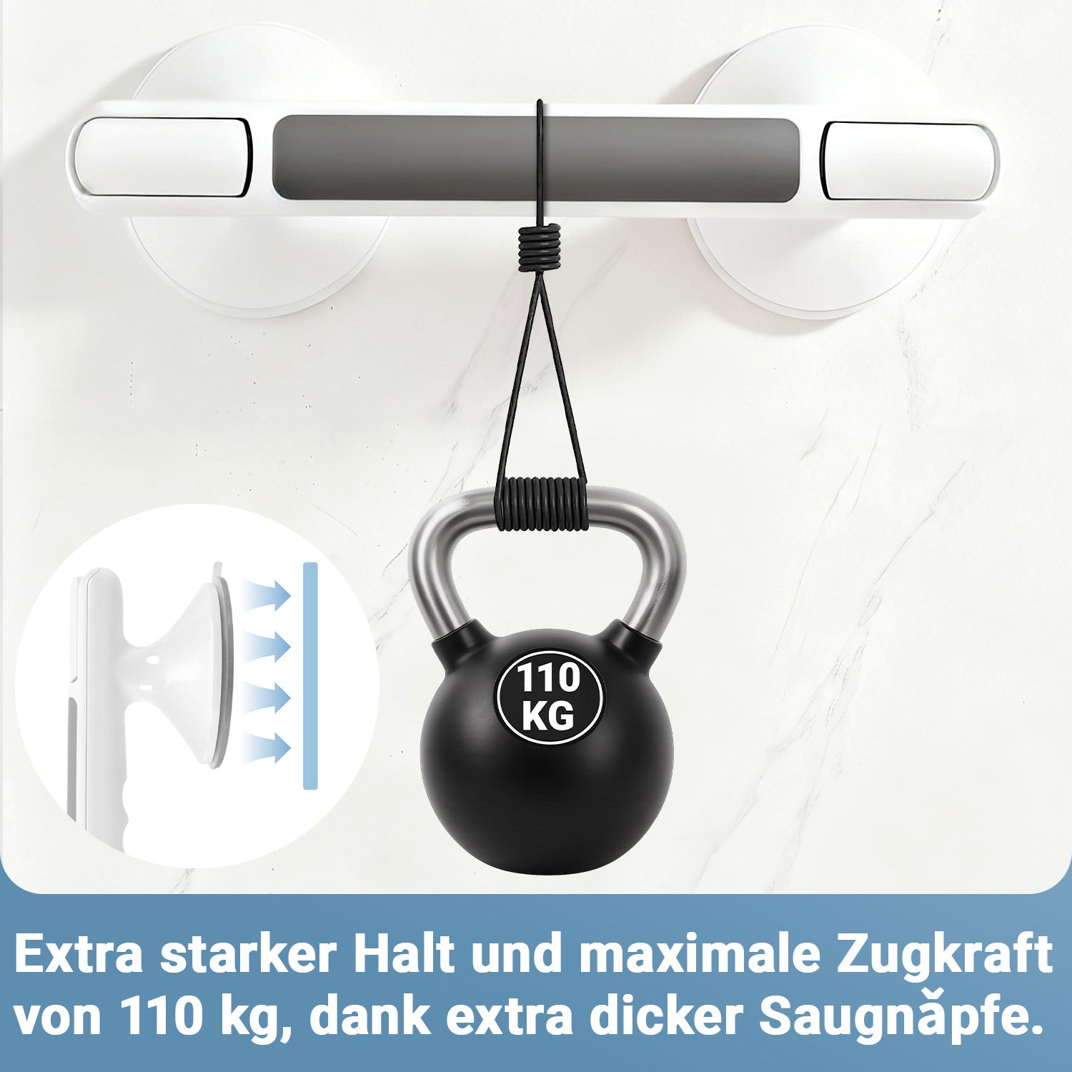 SWANEW Haltegriff Dusche mit Saugnapf, MAX 110 KG, 32CM Duschgriff, Abnehmbare Badewannengriff, Sauggriff, Badgriff