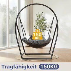 SWANEW Hängesessel mit Gestell, bis 150kg Belastbar, Runder Hängesitz, Höhenverstellbar