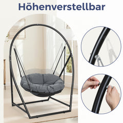 SWANEW Hängesessel mit Gestell, bis 150kg Belastbar, Runder Hängesitz, Höhenverstellbar