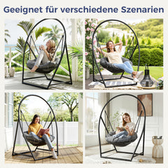 SWANEW Hängesessel mit Gestell, bis 150kg Belastbar, Runder Hängesitz, Höhenverstellbar