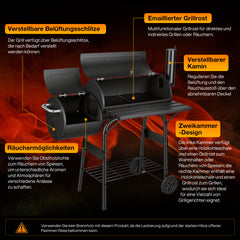 SWANEW Holzkohle Smoker Grill, BBQ Grillwagen mit 2 Kammern