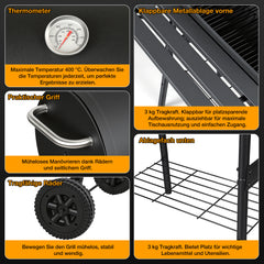 SWANEW Holzkohle Smoker Grill, BBQ Grillwagen mit 2 Kammern