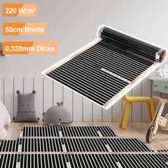 SWANEW Infrarot Heizfolie 220W/m², 1,0 m² Elektrische Fußbodenheizung, 50x200cm Heizboden