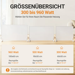 SWANEW Infrarotheizung 300W/500W/960W Wand- & Standmontage, Thermostat 5–50°C