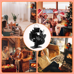 SWANEW Kaminventilator 60° Schwenkbar, Ofenventilator 6 Blätter mit Thermometer, Wärmebetriebener Kamin Ventilator