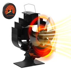 SWANEW Kaminventilator 60° Schwenkbar, Ofenventilator 6 Blätter mit Thermometer, Wärmebetriebener Kamin Ventilator