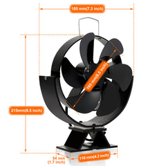 SWANEW Kaminventilator 6 Blätter mit Thermometer, Einstellbarer Winkel Ofenventilator ohne strom