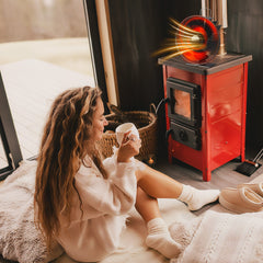 SWANEW Kaminventilator 6 Blätter mit Schutzhülle, Ofenventilator mit Thermometer, Wärmebetriebener Kamin Ventilator