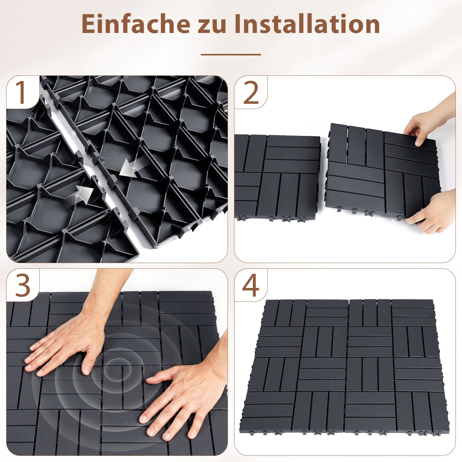 SWANEW Terrassenfliesen 30x30x2cm, PP Balkonfliesen, mit Drainage-Klicksystem