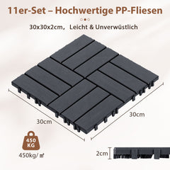 SWANEW Terrassenfliesen 30x30x2cm, PP Balkonfliesen, mit Drainage-Klicksystem