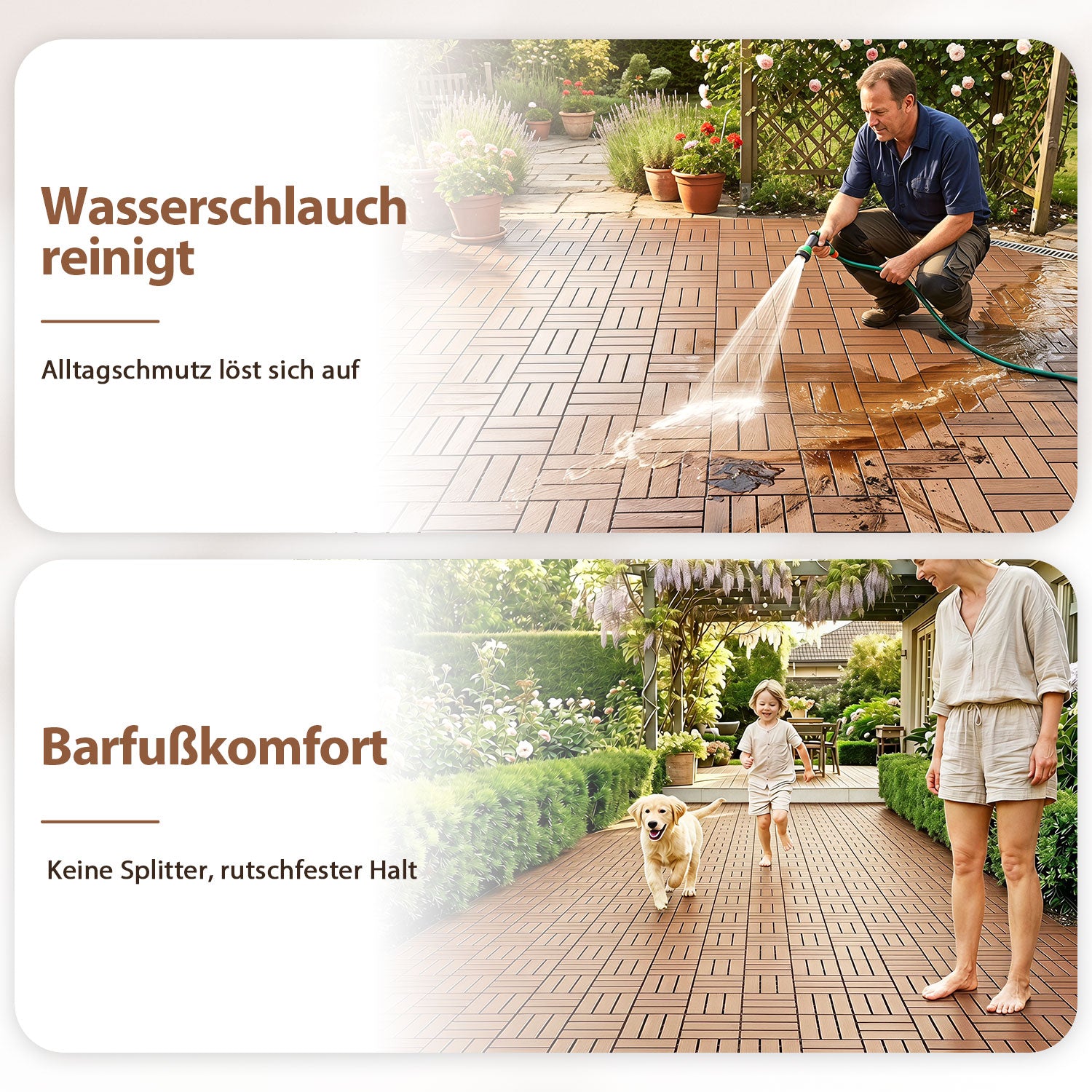 SWANEW Terrassenfliesen 30x30x2cm, PP Balkonfliesen, mit Drainage-Klicksystem
