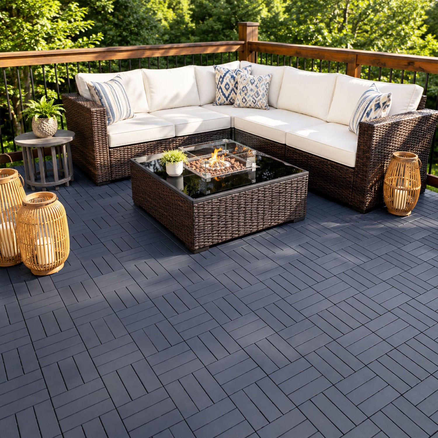 SWANEW Terrassenfliesen 30x30x2cm, PP Balkonfliesen, mit Drainage-Klicksystem