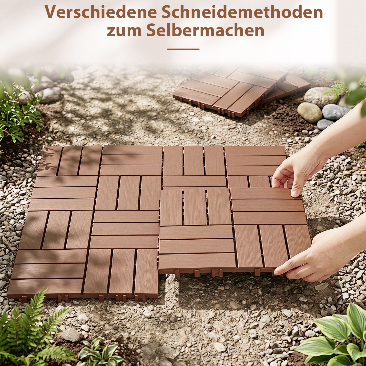 SWANEW Terrassenfliesen 30x30x2cm, PP Balkonfliesen, mit Drainage-Klicksystem