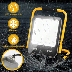 SWANEW LED Baustrahler 50W-200W, Arbeitsleuchte IP66 Wasserdicht, LED-Strahler mit 3M Kabel, und Faltbarer Ständer, 6000K Kaltweiß Fluter für Werkstatt (mit Stecker)
