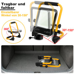 SWANEW LED Baustrahler 50W-200W, Arbeitsleuchte IP66 Wasserdicht, LED-Strahler mit 3M Kabel, und Faltbarer Ständer, 6000K Kaltweiß Fluter für Werkstatt (mit Stecker)