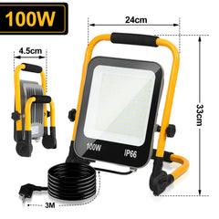 SWANEW LED Baustrahler 50W-200W, Arbeitsleuchte IP66 Wasserdicht, LED-Strahler mit 3M Kabel, und Faltbarer Ständer, 6000K Kaltweiß Fluter für Werkstatt (mit Stecker)