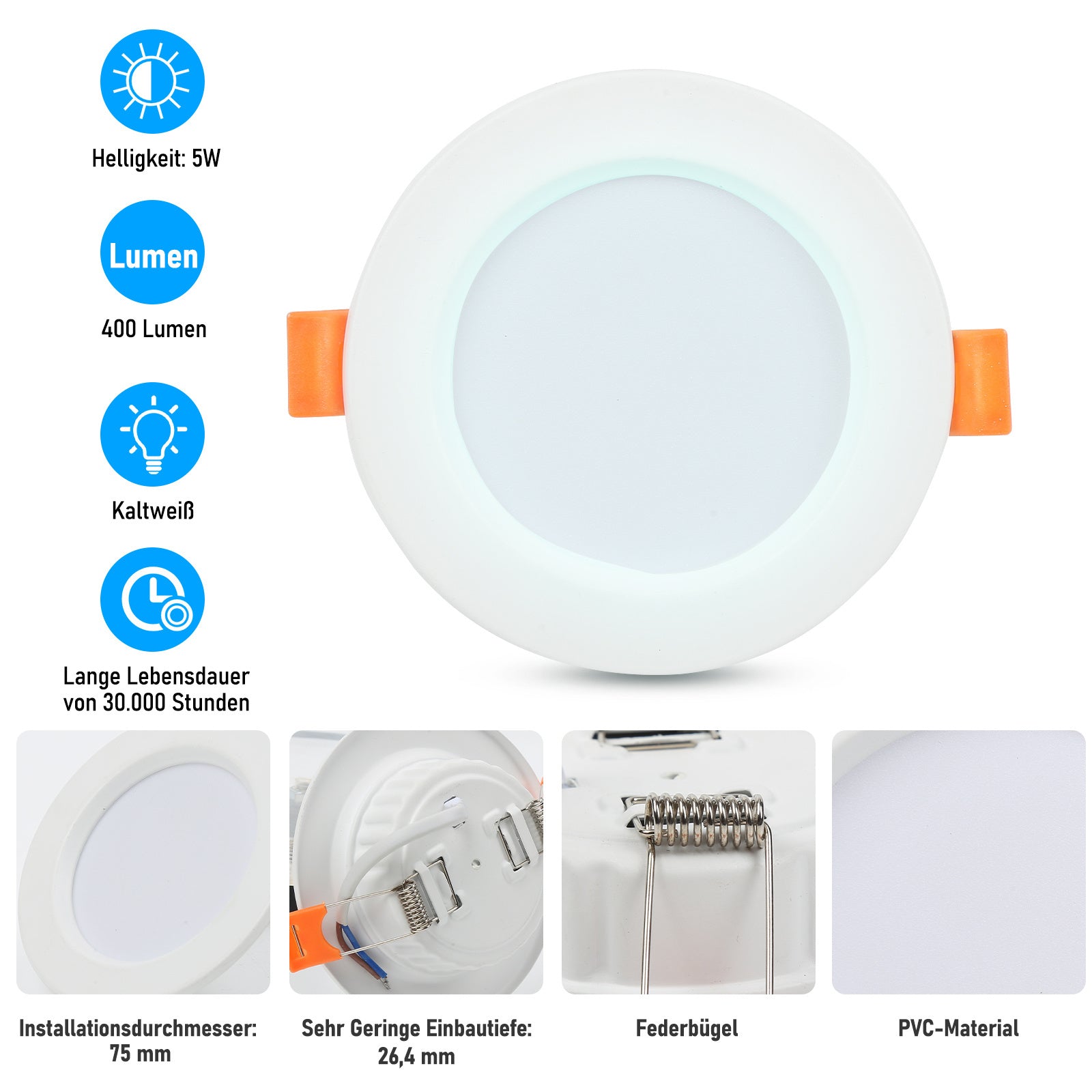 SWANEW 20x LED Einbaustrahler 3200K/6000K, LED strahler, 220V 5W Deckenstrahler, Deckenspot