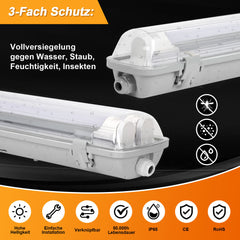 SWANEW LED Feuchtraumleuchte 18W/24W, Wannenleuchte 4000K Neutralweiß, T8 LED Röhre, Feuchtraumlampe IP65 Wasserfest Röhrenlampe, Werkstattlampe