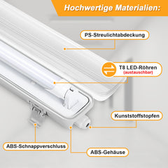 SWANEW LED Feuchtraumleuchte 18W/24W, Wannenleuchte 4000K Neutralweiß, T8 LED Röhre, Feuchtraumlampe IP65 Wasserfest Röhrenlampe, Werkstattlampe