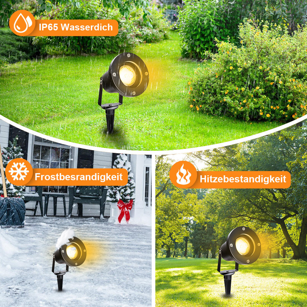 SWANEW LED Gartenstrahler 4W, Gartenleuchte GU10 4000K Warmweiß, Gartenbeleuchtung mit Erdspieß, IP65 Gartenlampe mit Stecker