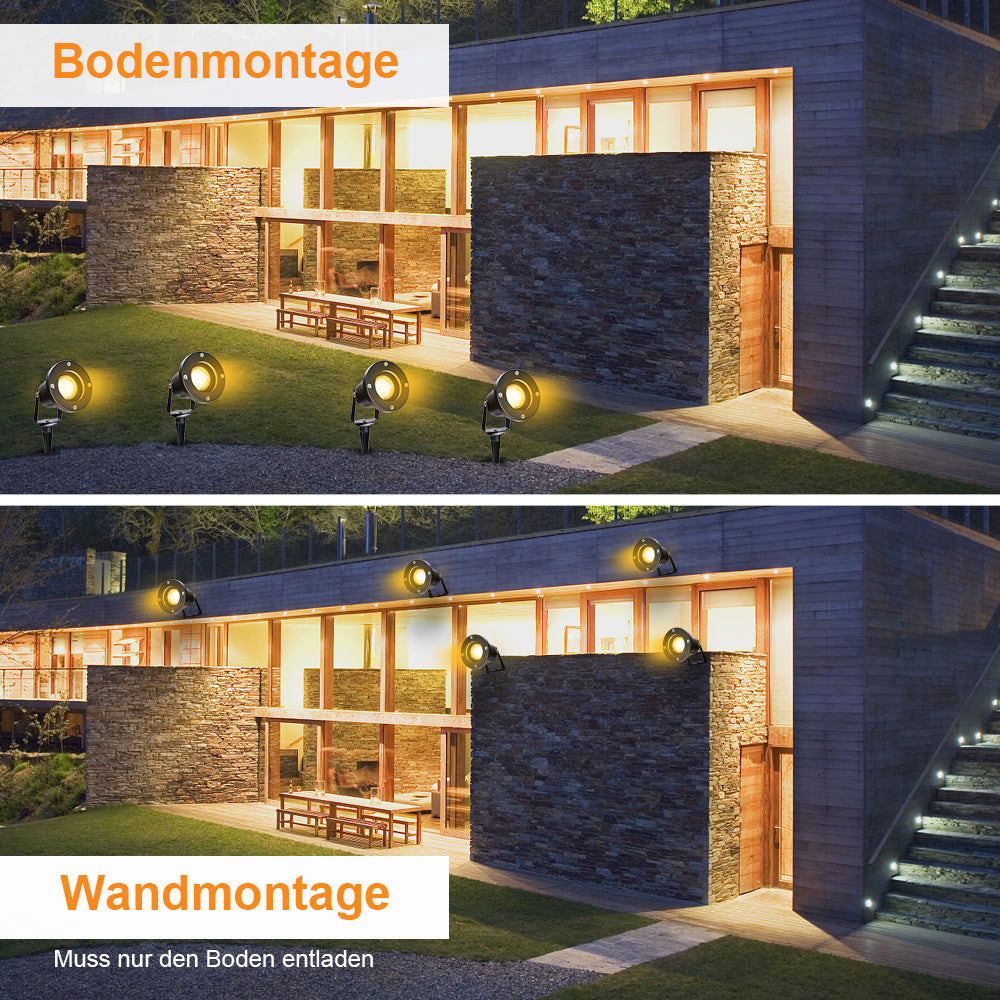 SWANEW LED Gartenstrahler 4W, Gartenleuchte GU10 4000K Warmweiß, Gartenbeleuchtung mit Erdspieß, IP65 Gartenlampe mit Stecker