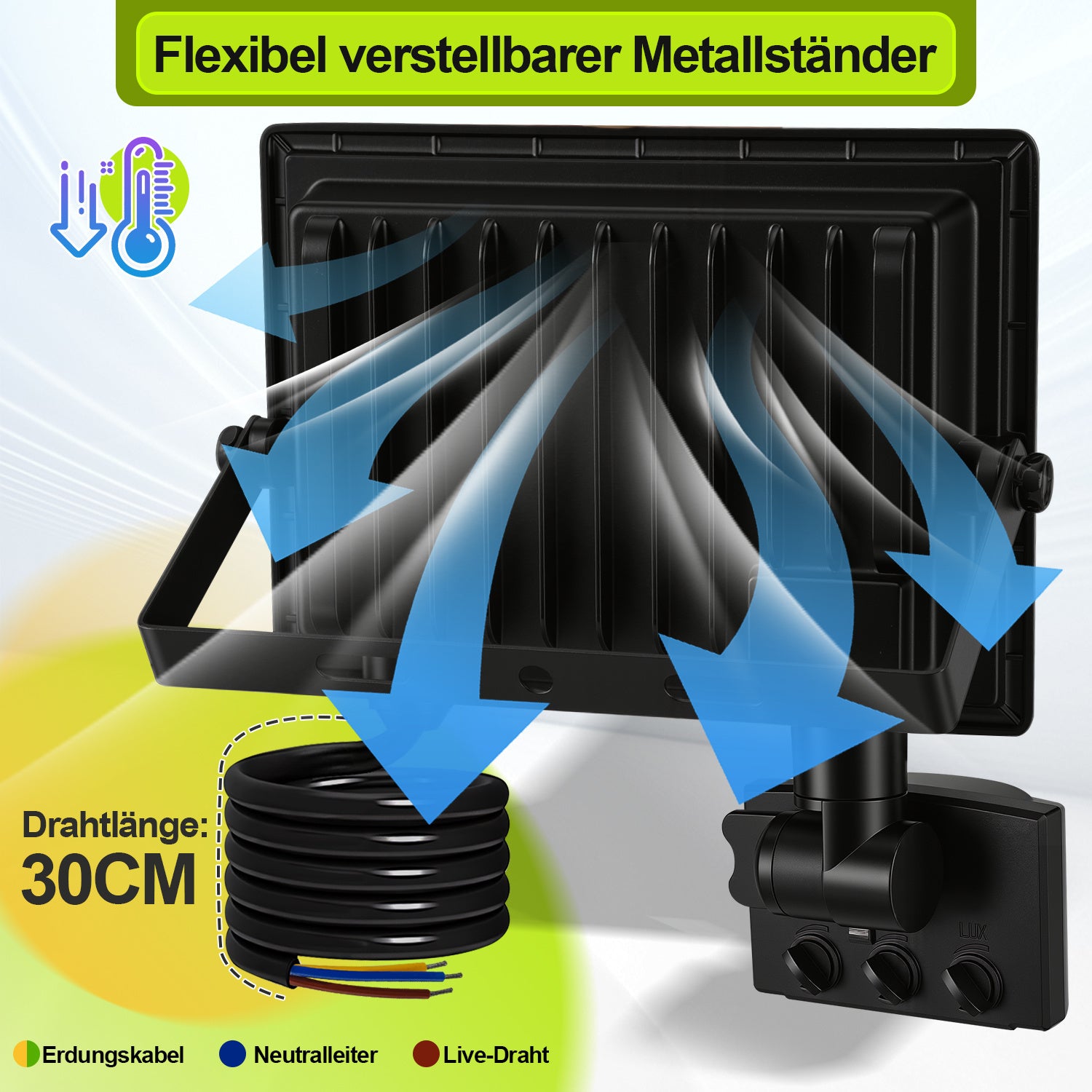 SWANEW 10-100W LED Strahler mit Bewegungsmelder, LED Fluter Kaltweiß Wandstrahler Außen IP66, Scheinwerfer, Gartenlampe, Baustrahler (kein Stecker)