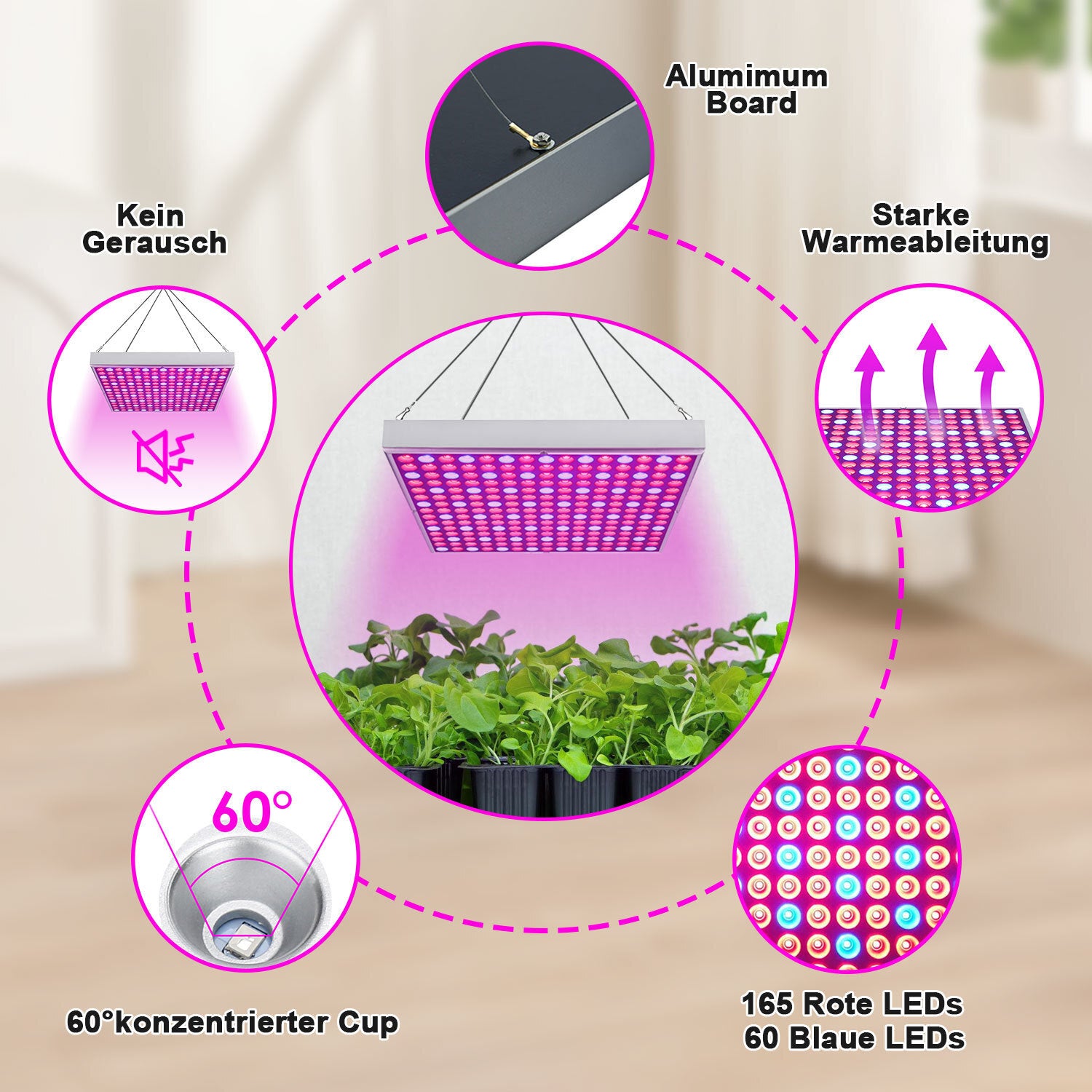 SWANEW 15W/45W LED Pflanzenlampe, Pflanzenlicht Quadrat, Vollspektrum LED-Wachstumslicht, Grow Light