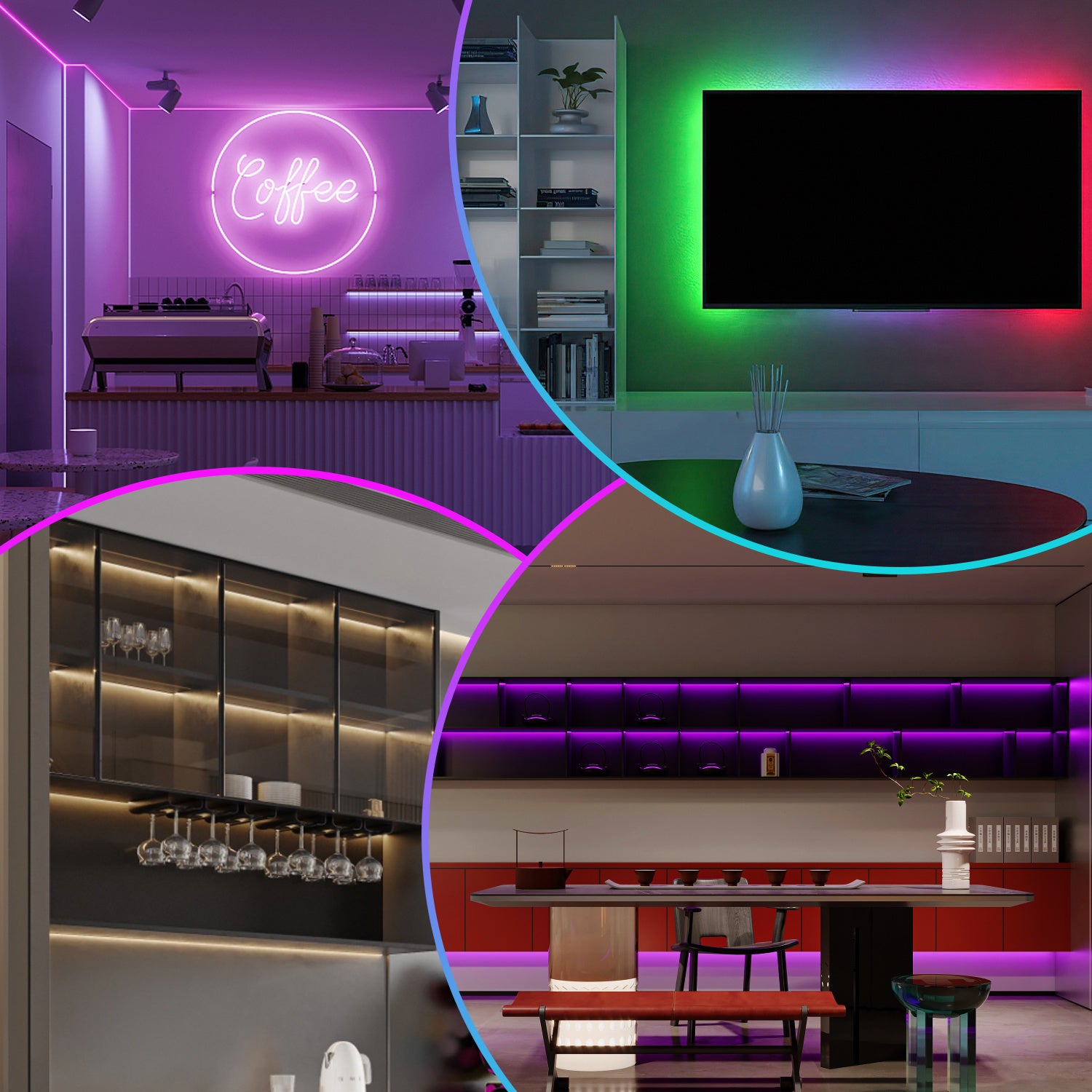 SWANEW Led Streifen RGB SMD 5050, LED Strip Selbstklebend, mit 24-Tasten-Fernbedienung, Dimmbar LED lichtband Leiste, für Zuhause, Partei