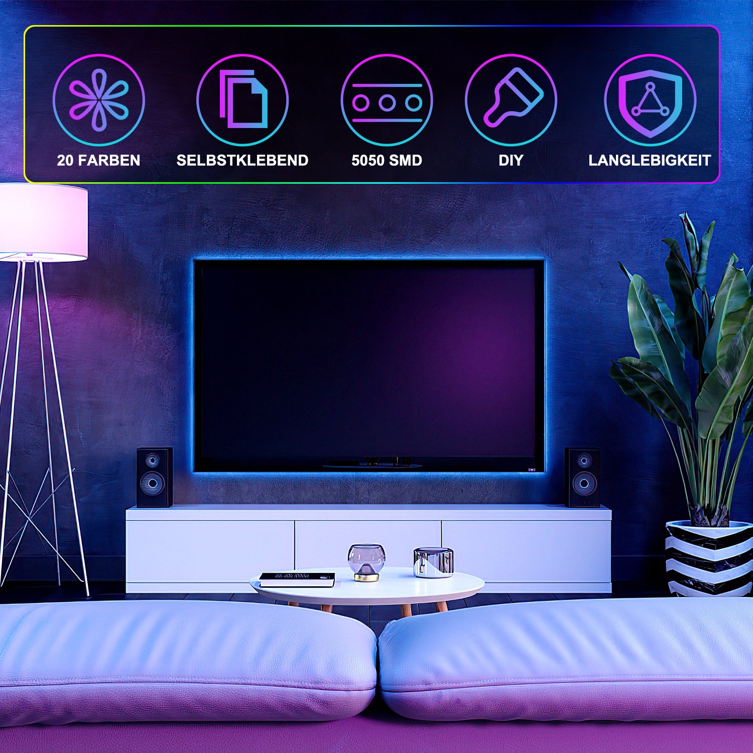 SWANEW Led Streifen Selbstklebend, RGB SMD 5050 Dimmbar LED Strip, 20 Farbwechsel Led Band mit 44-Tasten-Fernbedienung, für die Beleuchtung von Haus, Party