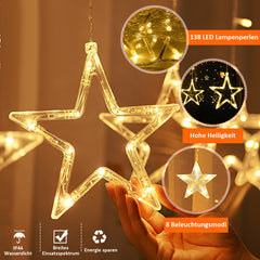 SWANEW LED Lichterkette, Warmweiß Lichterkettenvorhang, 2M 12 Sterne 138 LEDs, für Weihnachten Deko