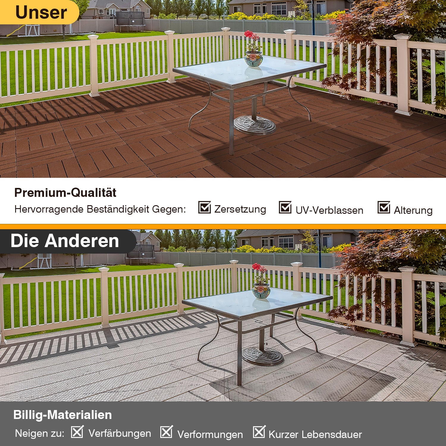 SWANEW 30x30cm PP Terrassenfliesen, Klickfliesen 450 kg/m² belastbar