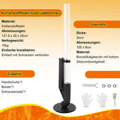 SWANEW Pelletfackel Feuerrohr, Stahl Pelletbrenner, mit 100 cm Borosilikatglas, Ambiente Feuersäule