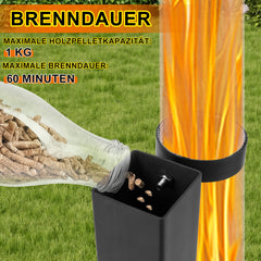 SWANEW Pelletfackel Feuerrohr, Stahl Pelletbrenner, mit 100 cm Borosilikatglas, Ambiente Feuersäule