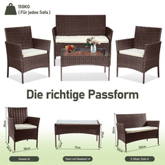 SWANEW Polyrattan Balkonmöbel Set 4-teilig, Gartenmöbel Set
