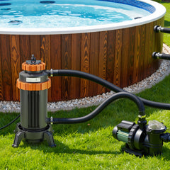 SWANEW Poolheizung Elektrisch 3KW, Heizung bis 45 °C, Ø 29 x 42 cm Pool Heizung mit Digitalanzeige, FI-Schutz, Schnittstelle 32-38 mm