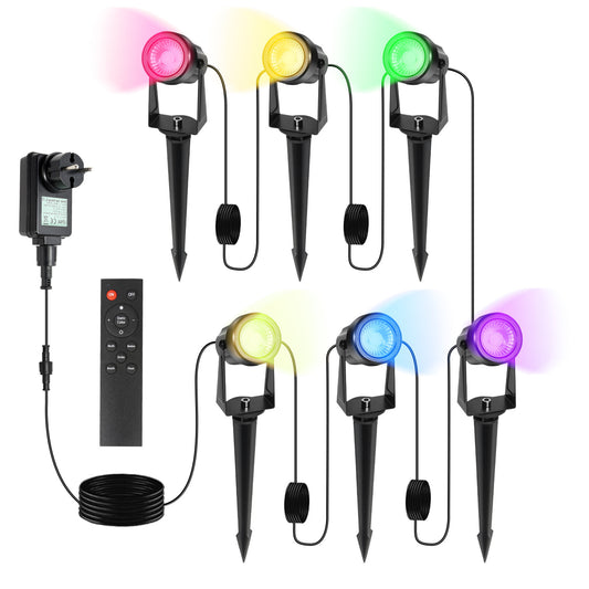 SWANEW LED Gartenbeleuchtung mit Erdspieß, 6er Set LED Gartenstrahler RGB Farbwechsel, Gartenleuchte IP65, Gartenlampe Wegbeleuchtung mit Stecker und Fernbedienung