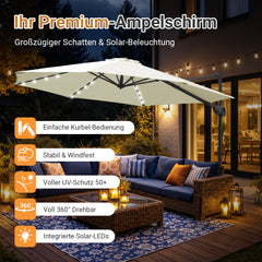 SWANEW Sonnenschirm Ampelschirm Ø 300 cm mit 28 LED, Terrassenschirm Rund Wasserdicht