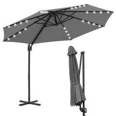 SWANEW Sonnenschirm Ampelschirm Ø 300 cm mit 28 LED, Terrassenschirm Rund Wasserdicht