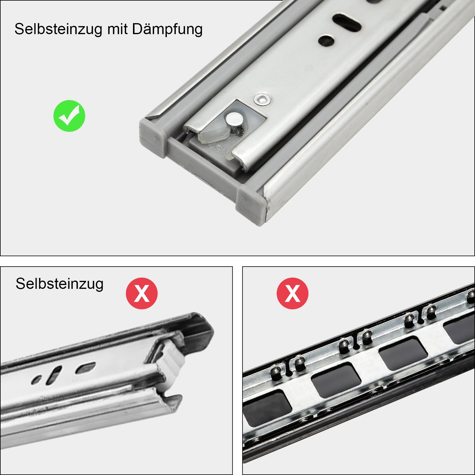 SWANEW Schubladenschienen 250 - 550 mm, Schubladen Schienensystem mit Selbsteinzug, Teleskopschiene vollauszug Schubladenauszüg, Kugelführung, Tragkraft 35 Kg