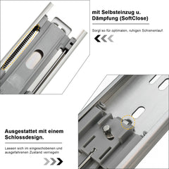 SWANEW Schubladenschienen 250 - 550 mm, Schubladen Schienensystem mit Selbsteinzug, Teleskopschiene vollauszug Schubladenauszüg, Kugelführung, Tragkraft 35 Kg
