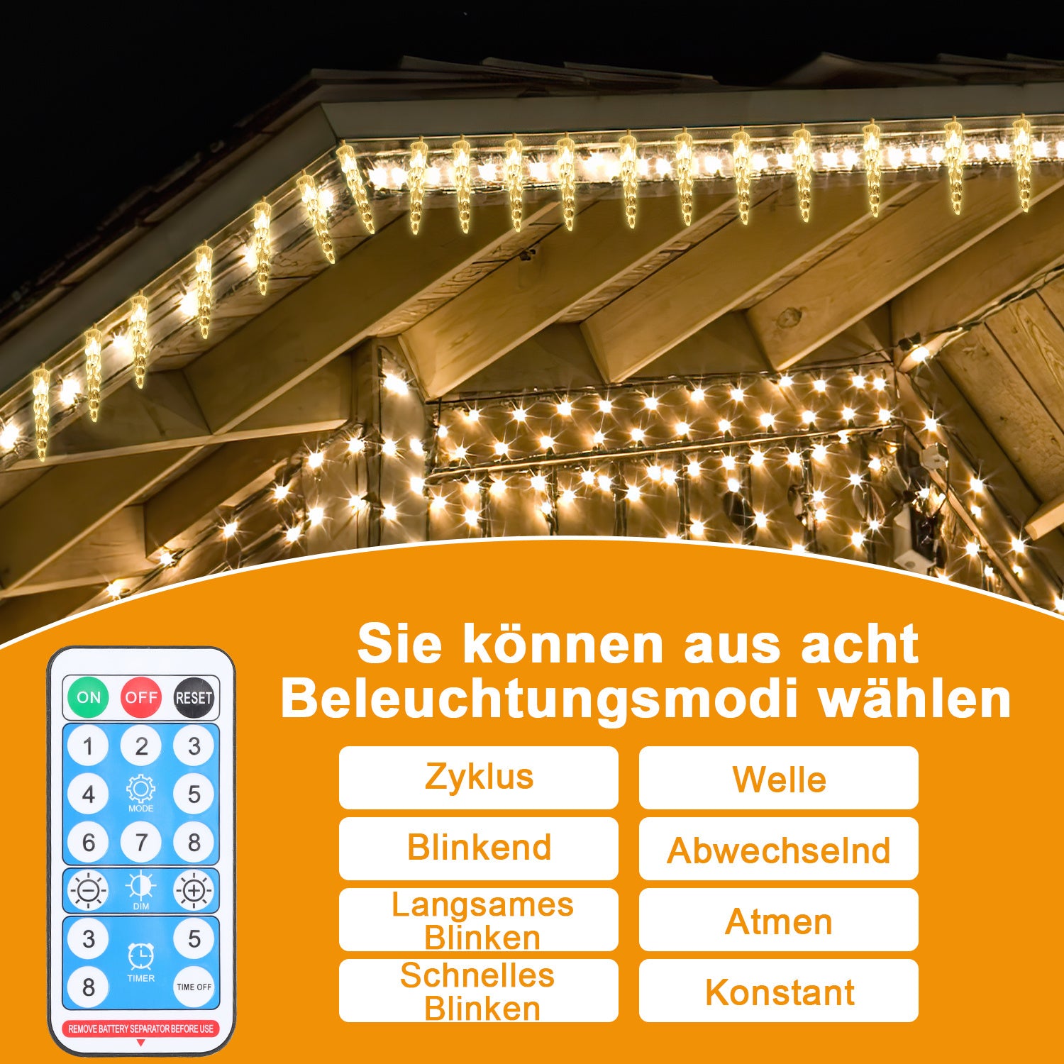 SWANEW Solar Eiszapfen Lichterkette, Eisregen Licht,IP44 Außen Fensterbeleuchtung, Weihnachtsdeko