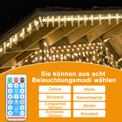SWANEW Solar Eiszapfen Lichterkette, Eisregen Licht,IP44 Außen Fensterbeleuchtung, Weihnachtsdeko