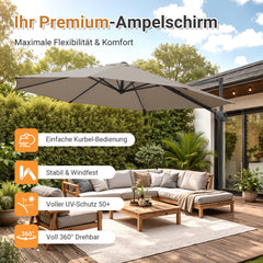 SWANEW Sonnenschirm Ø 300 cm, Ampelschirm Rund, Marktschirm Groß 360° Rotation, für Gärten, Terrassen