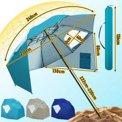 SWANEW Strandschirm mit Seitenwänden, Strandmuschel 2 in 1 mit UV50+, neigbarem Drehkopf, Spiral-Erdspieß & Tragetasche, für 2–4 Personen